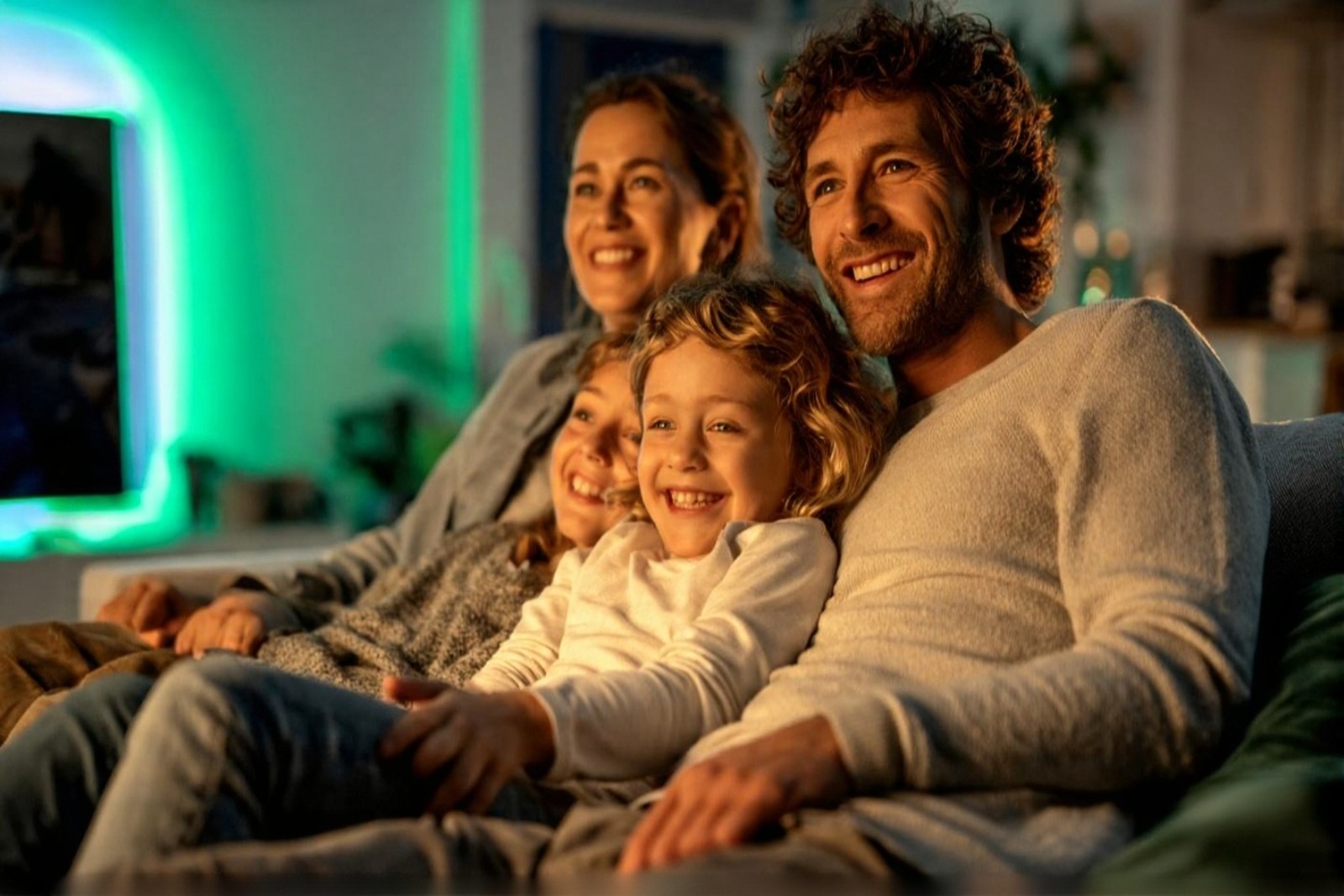 Irish family watching live channels through Emerald Stream IPTV